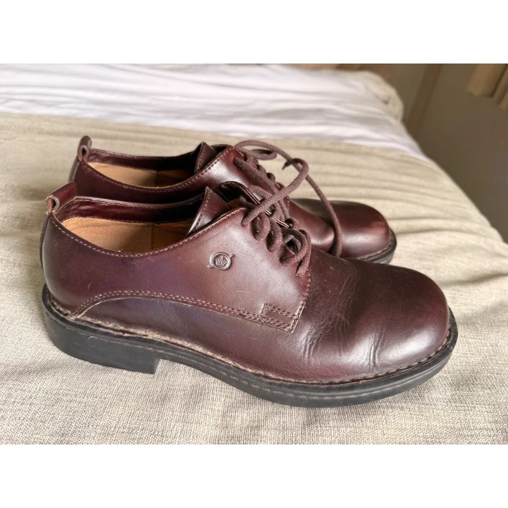 Born Mens Leather Oxford Shoes Burgundy Brown Lace Up B6475 10.5 M/W EU 44.5